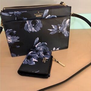 Kate Spade Black and Blue Floral Crossbody Bag and Wallet